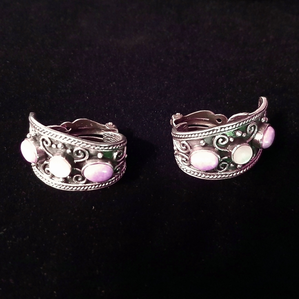Sterling Silver Moonstone & Rhodocrosite Earrings